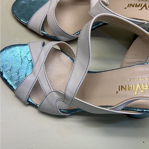 EMMA VIANI MADE IN ITALY METALIC LEATHER White and Blue Women's Heels - Picture 2 of 10